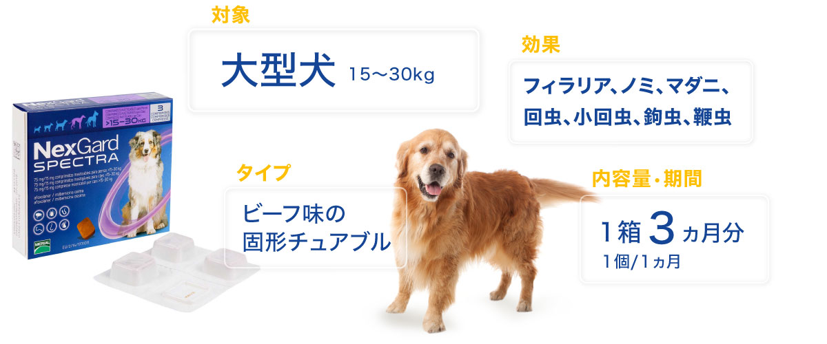 ネクスガードスペクトラ大型犬用15 30kg未満 フィラリア ノミダニ薬通販 ペットくすり